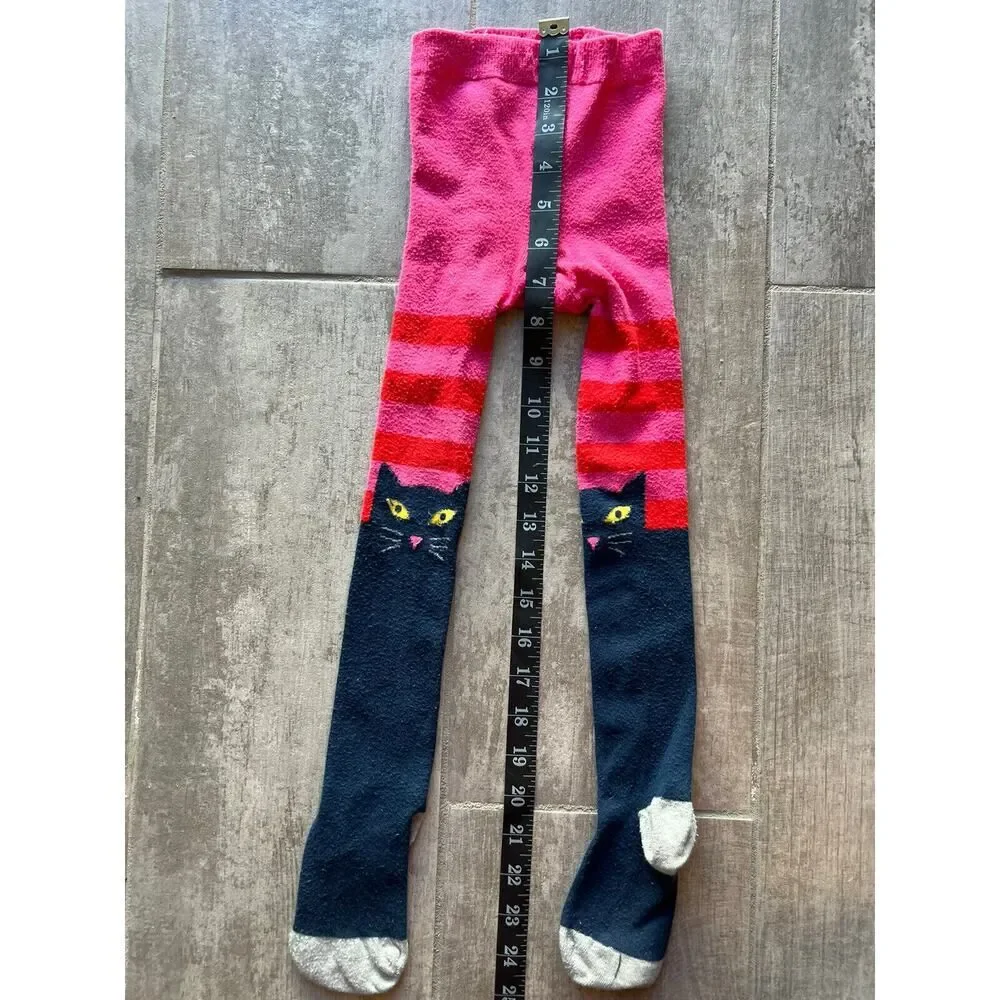 Mini Boden Girls Pink Red Navy Cat Kitty Knit Footed Tights 6-7 Years 122cm